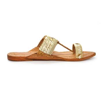 Golden coins Kolhapuri Chappal Color Gold Pure Leather Flat Women Footwear 2