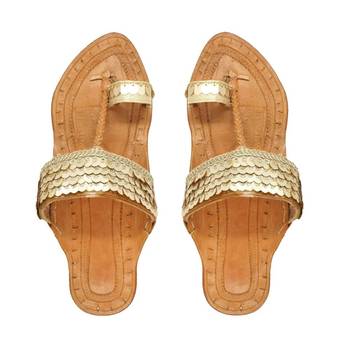 Golden coins Kolhapuri Chappal Color Gold Pure Leather Flat Women Footwear 3