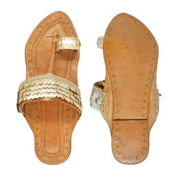 Golden coins Kolhapuri Chappal Color Gold Pure Leather Flat Women Footwear 4