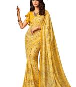 Yellow printed faux georgette saree with blouse