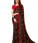 Black printed faux georgette saree with blouse