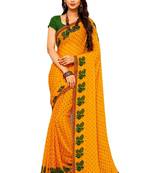 Yellow printed faux georgette saree with blouse