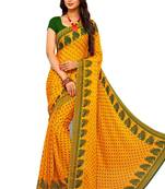 Yellow printed faux georgette saree with blouse