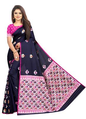 Dark Blue Woven Jacquard Saree With Blouse 1