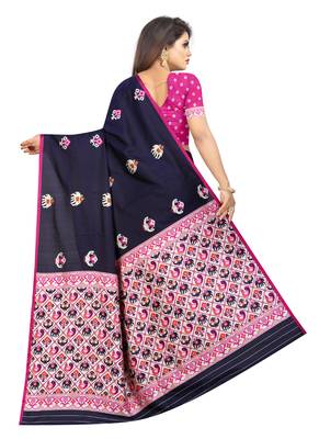 Dark Blue Woven Jacquard Saree With Blouse 3