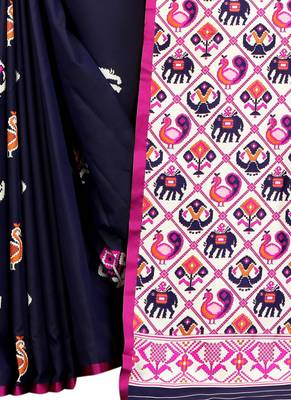 Dark Blue Woven Jacquard Saree With Blouse 4