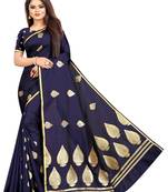 Dark Blue Woven Jacquard Saree With Blouse