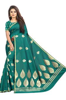 Turquoise Woven Jacquard Saree With Blouse