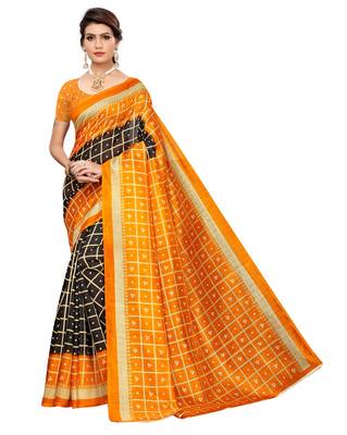 Multicolor printed art silk saree with blouse 1