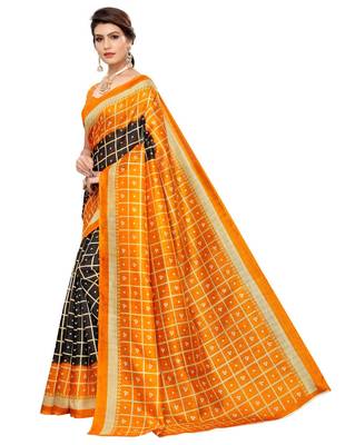 Multicolor printed art silk saree with blouse 2
