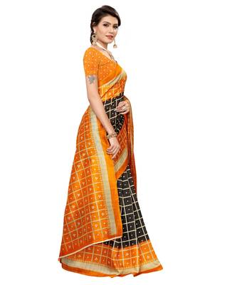 Multicolor printed art silk saree with blouse 3