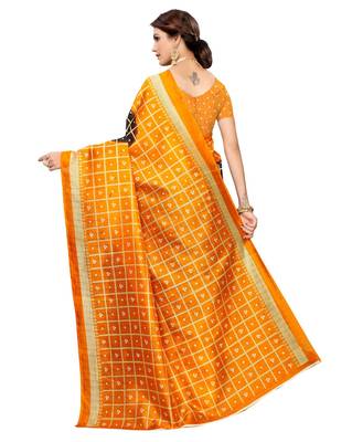 Multicolor printed art silk saree with blouse 4