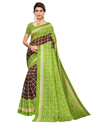Multicolor printed art silk saree with blouse 1
