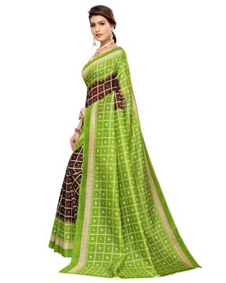 Multicolor printed art silk saree with blouse 2