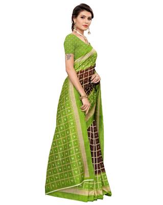 Multicolor printed art silk saree with blouse 3