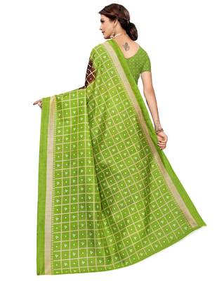 Multicolor printed art silk saree with blouse 4