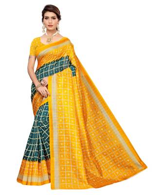 Multicolor printed art silk saree with blouse 1