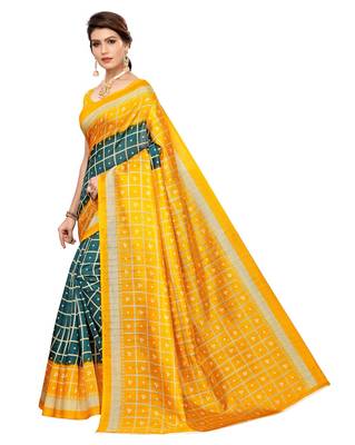 Multicolor printed art silk saree with blouse 2