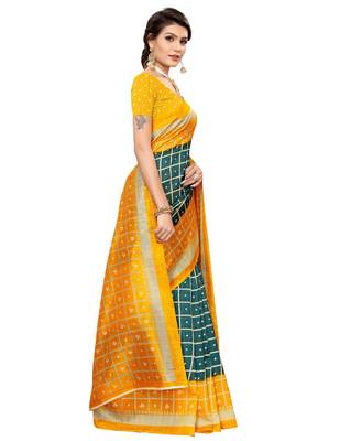 Multicolor printed art silk saree with blouse 3