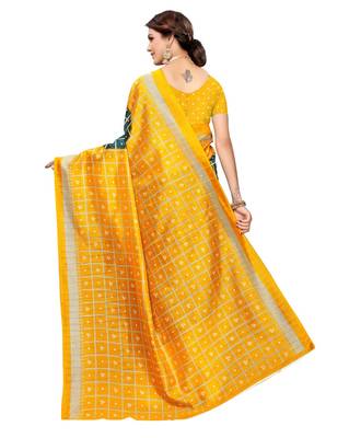 Multicolor printed art silk saree with blouse 4