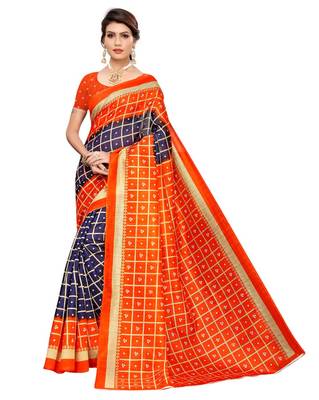 Multicolor printed art silk saree with blouse 1