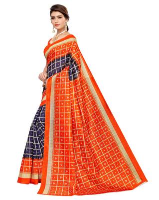Multicolor printed art silk saree with blouse 2
