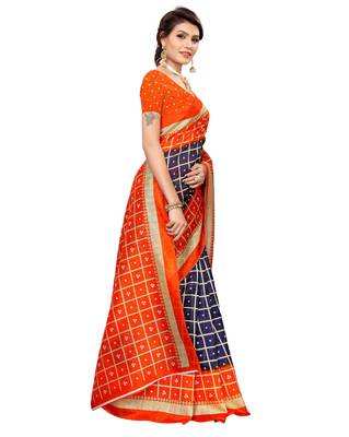 Multicolor printed art silk saree with blouse 3
