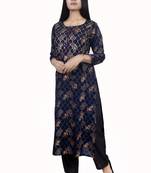 18 Forever V R For U Gold Printed And Front Hand Work Embroidery Kurta With Palazzo Set ( Navy Blue )