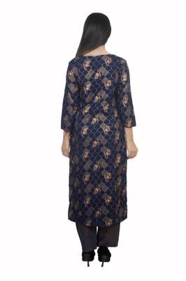 18 Forever V R For U Gold Printed And Front Hand Work Embroidery Kurta With Palazzo Set ( Navy Blue ) 2
