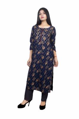 18 Forever V R For U Gold Printed And Front Hand Work Embroidery Kurta With Palazzo Set ( Navy Blue ) 4