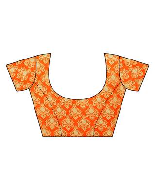 Orange printed art silk saree with blouse 5