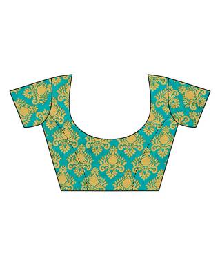 Green printed art silk saree with blouse 5