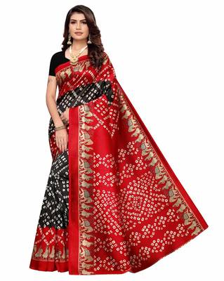 Black printed art silk saree with blouse 1