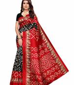 Black printed art silk saree with blouse