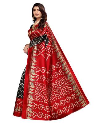 Black printed art silk saree with blouse 2