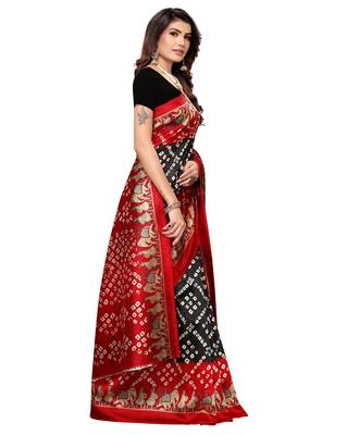 Black printed art silk saree with blouse 3