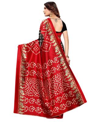 Black printed art silk saree with blouse 4