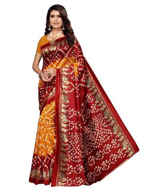 Yellow printed art silk saree with blouse 1