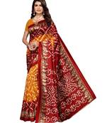 Yellow printed art silk saree with blouse