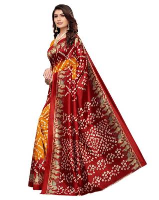 Yellow printed art silk saree with blouse 2