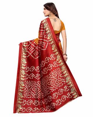 Yellow printed art silk saree with blouse 4