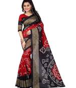 Red printed art silk saree with blouse