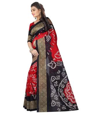 Red printed art silk saree with blouse 2