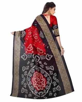 Red printed art silk saree with blouse 3