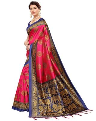 Pink printed art silk saree with blouse 2