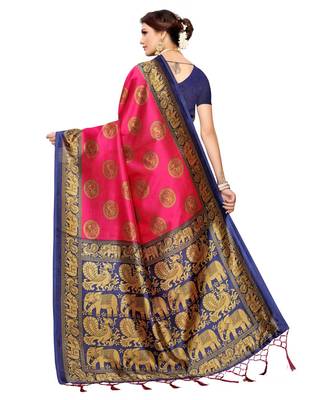 Pink printed art silk saree with blouse 3