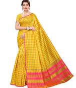 Yellow printed art silk saree with blouse