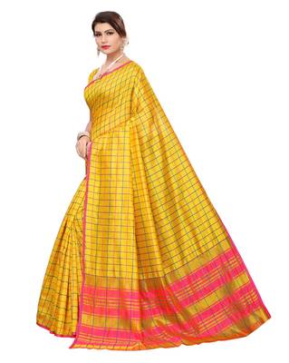 Yellow printed art silk saree with blouse 2