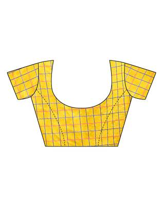 Yellow printed art silk saree with blouse 4