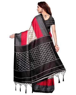 White printed art silk saree with blouse 3